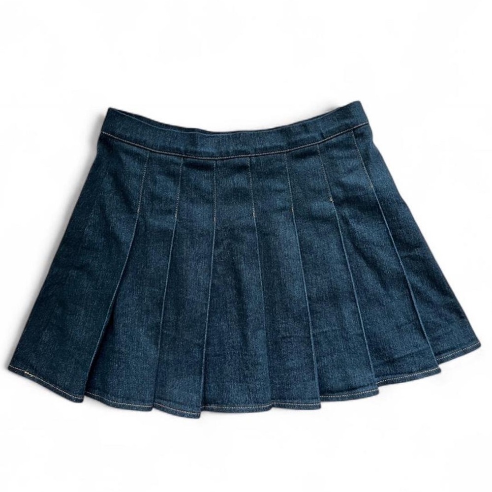 Black Denim Pleated Mini Skirt Medium NWOT